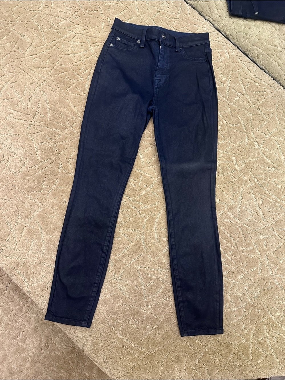 7 For All Mankind Gwenevere Coated Skinny Jeans Navy Size 26